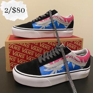 Glitter Leaf Print Platform Old Skool Vans